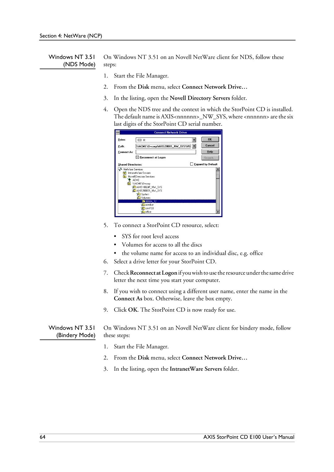 Axis Communications CD E100 user manual Listing, open the Novell Directory Servers folder, These steps 