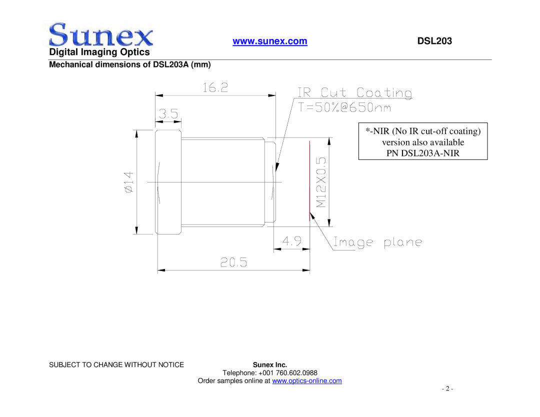 Axis Communications manual Digital Imaging Optics, Mechanical dimensions of DSL203A mm 