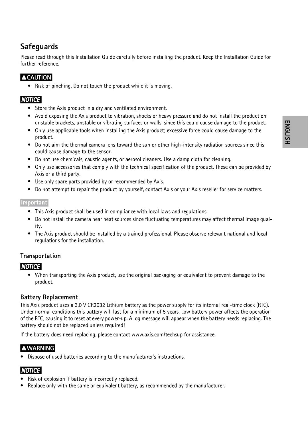 Axis Communications dual ptz network camera manual Safeguards, Transportation 