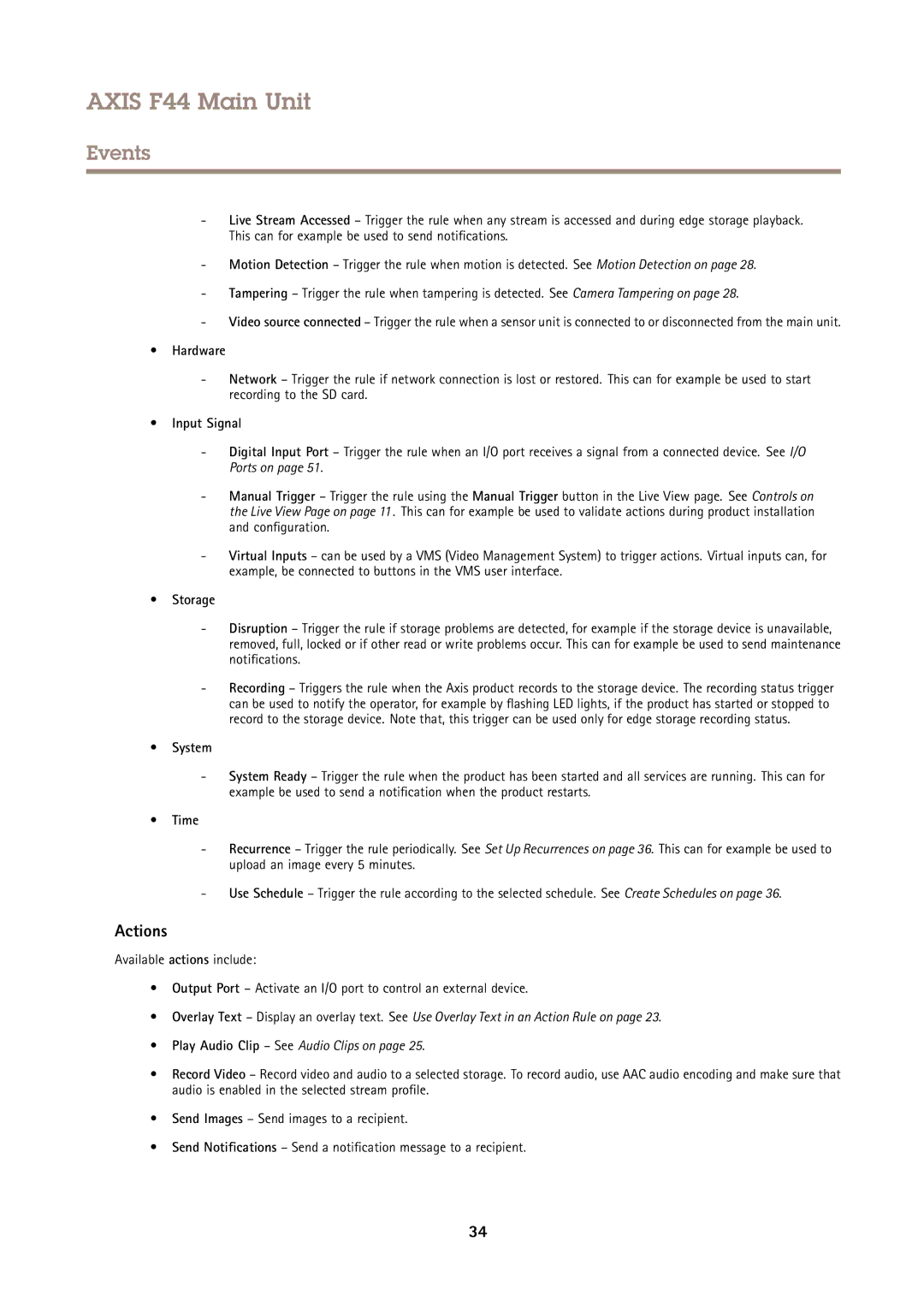 Axis Communications F44 user manual Actions 