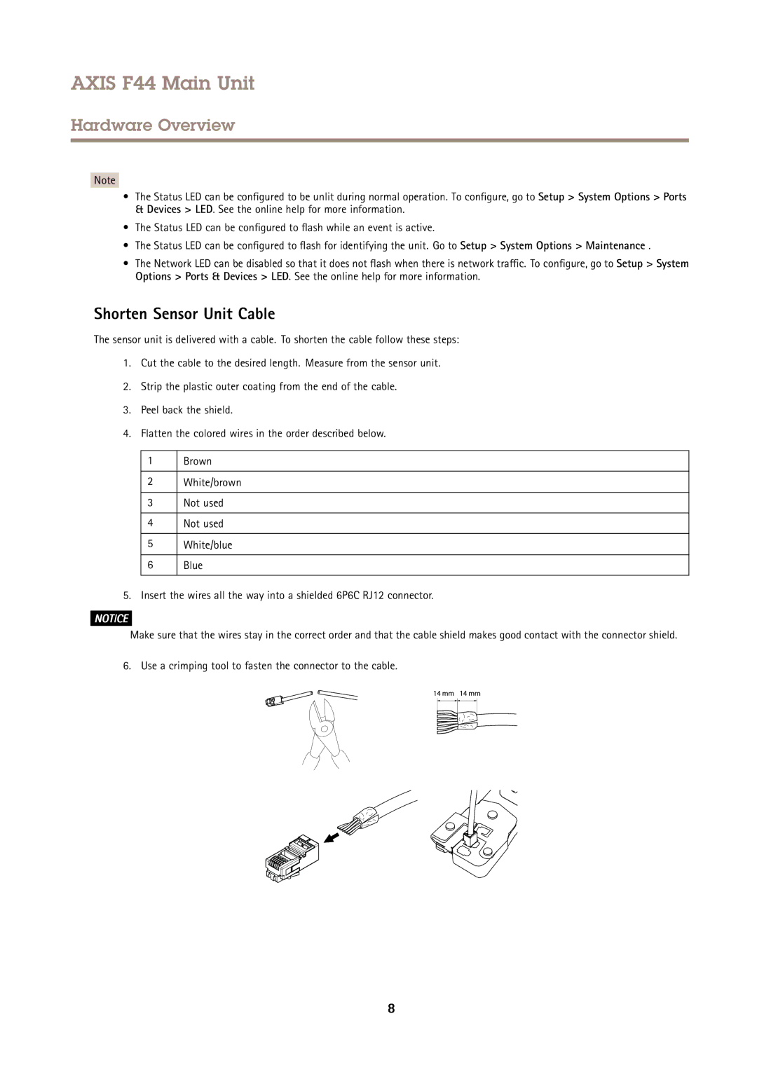 Axis Communications F44 user manual Shorten Sensor Unit Cable 