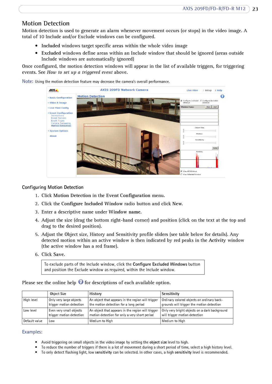 Axis Communications FD-R M12 user manual Motion Detection, Object Size 