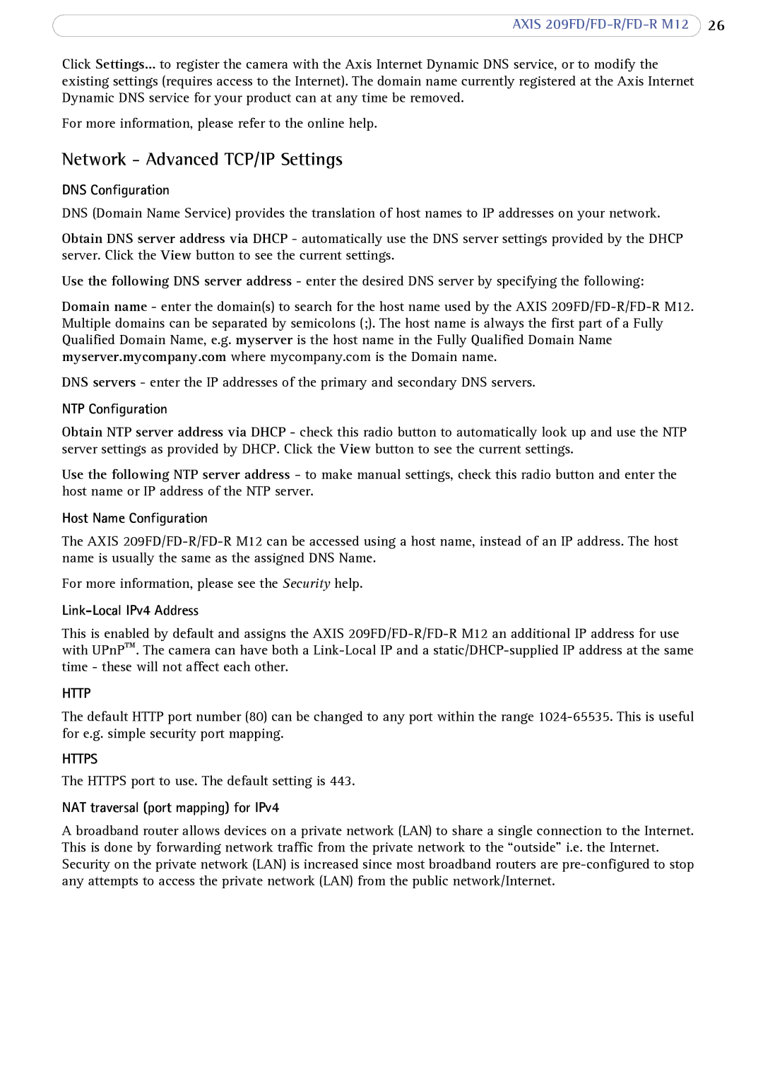 Axis Communications FD-R M12 user manual Network Advanced TCP/IP Settings 