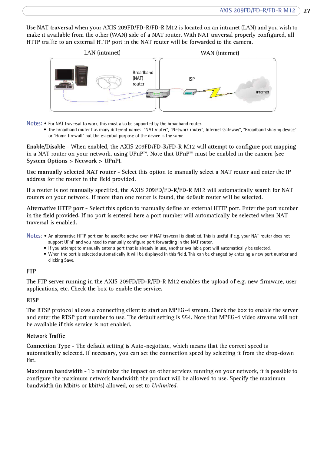 Axis Communications FD-R M12 user manual Network Traffic, WAN internet 