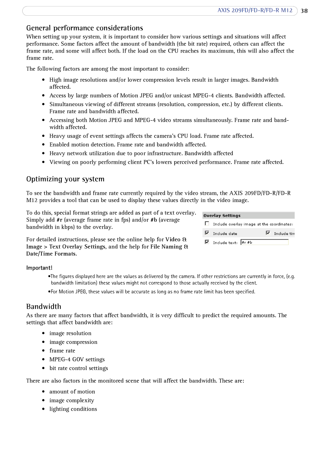 Axis Communications FD-R M12 user manual General performance considerations, Optimizing your system, Bandwidth 