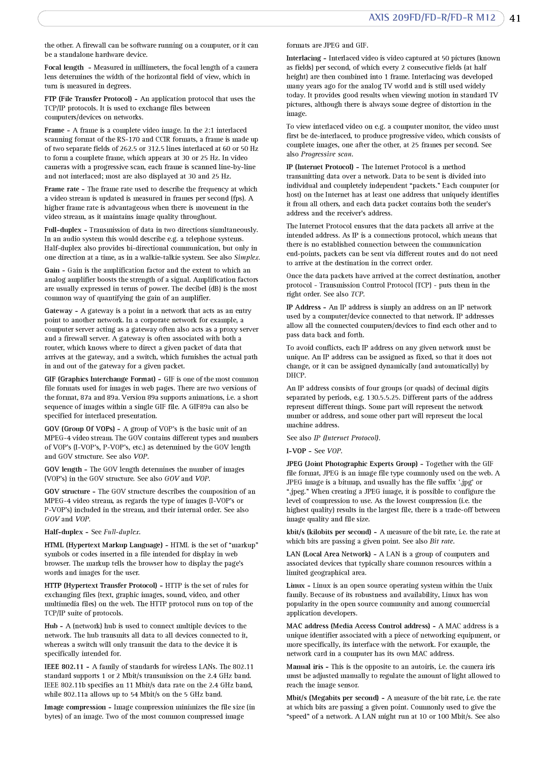 Axis Communications FD-R M12 user manual See also IP Internet Protocol 