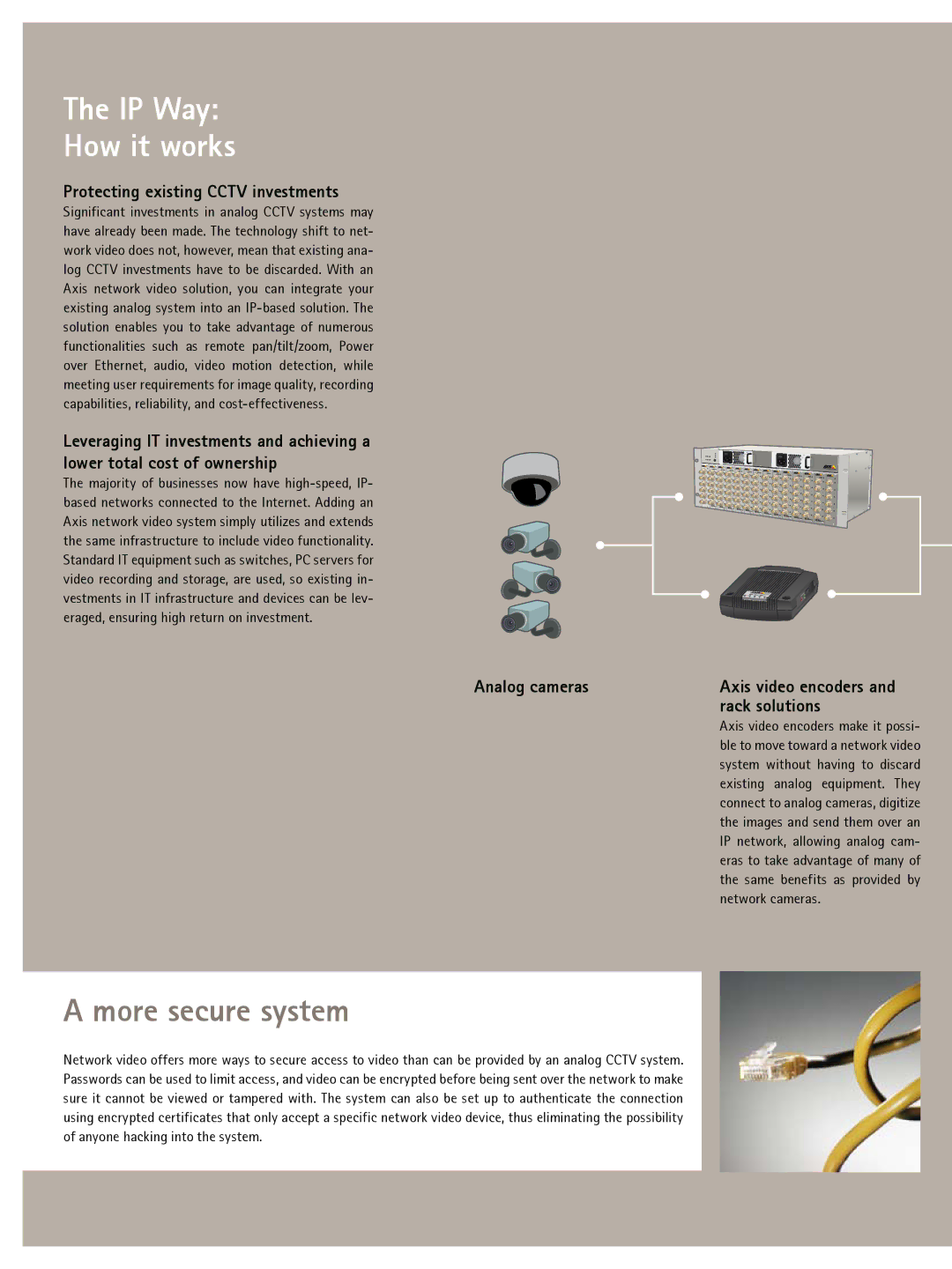 Axis Communications IP-Surveillance manual IP Way How it works, More secure system, Protecting existing Cctv investments 