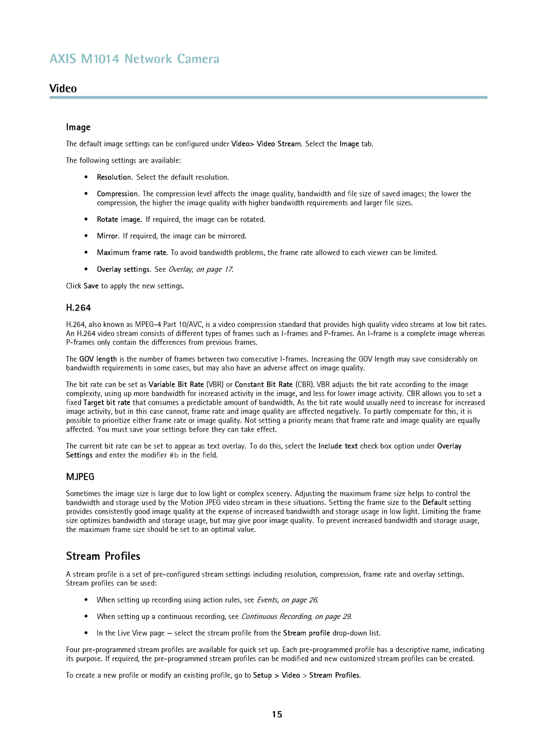 Axis Communications M1014 user manual Stream Proﬁles, Image, 264 