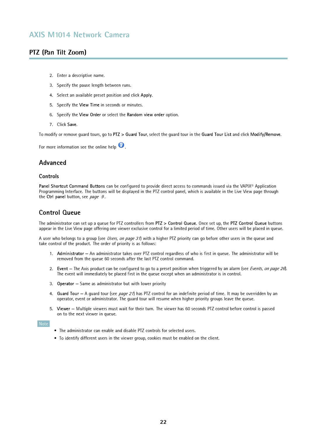 Axis Communications M1014 user manual Advanced, Control Queue, Controls 