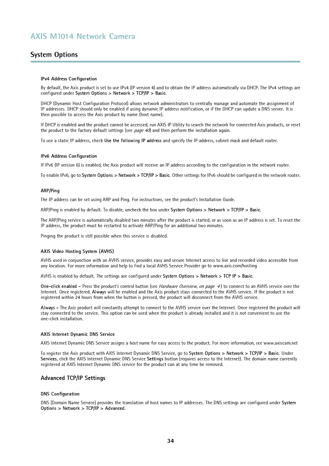 Axis Communications M1014 user manual Advanced TCP/IP Settings 