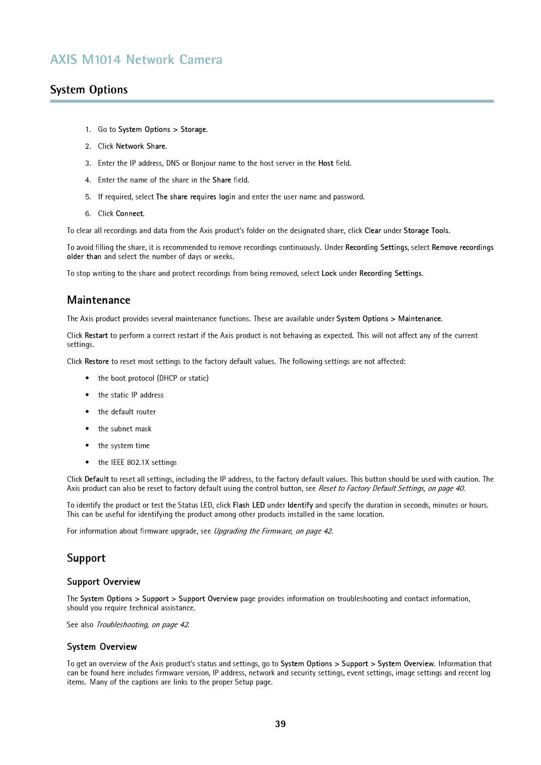 Axis Communications M1014 user manual Maintenance, Support Overview, System Overview 