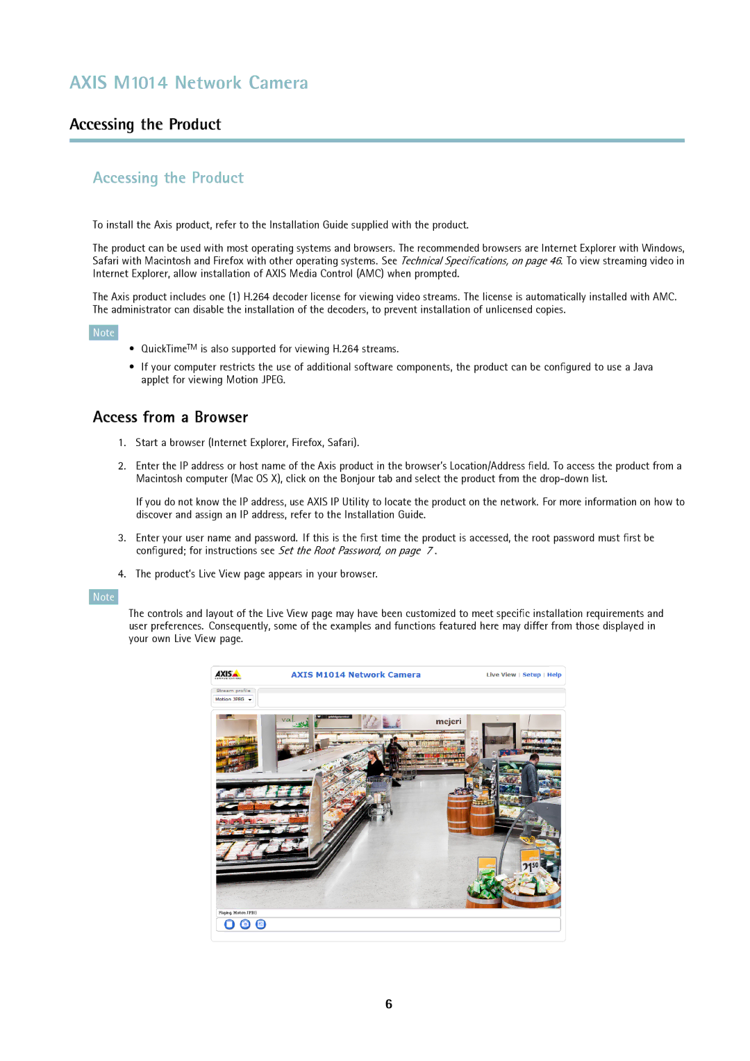 Axis Communications M1014 user manual Accessing the Product, Access from a Browser 