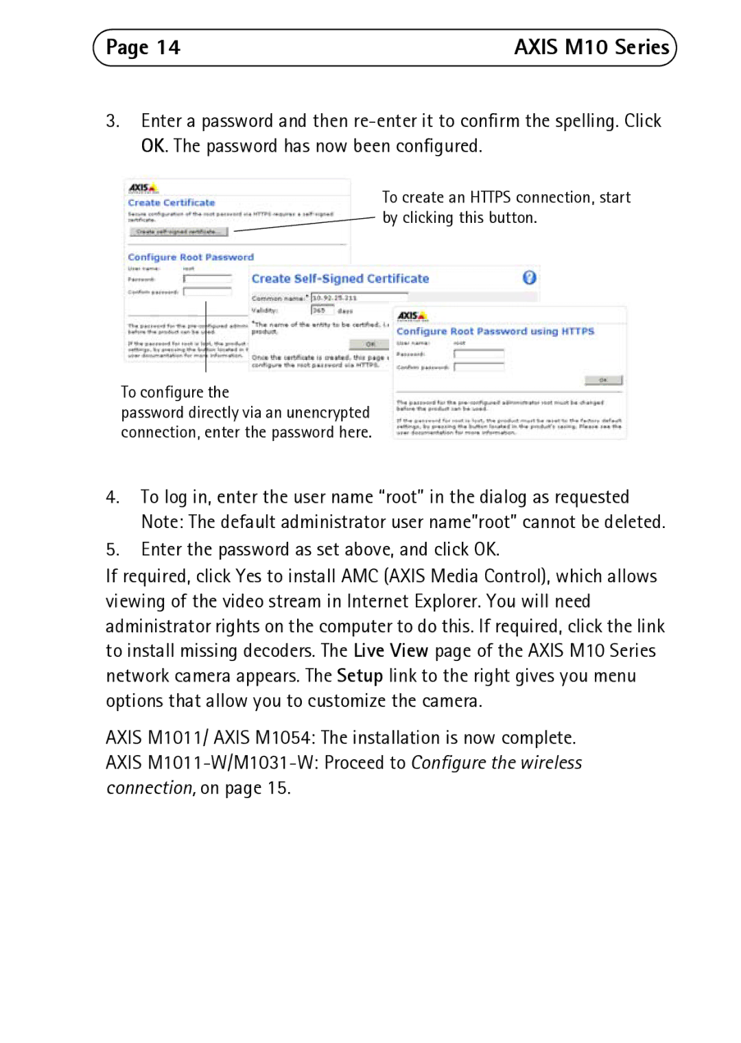 Axis Communications M1011-W, M1031-W, M1054 manual Enter the password as set above, and click OK 