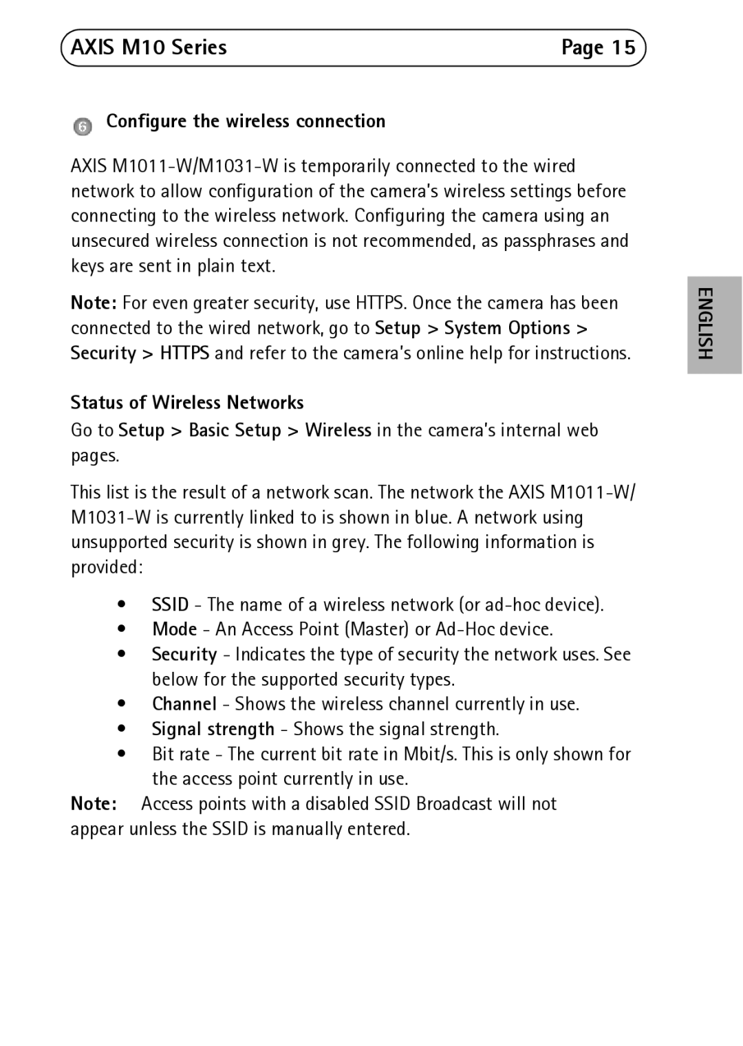 Axis Communications M1031-W, M1054, M1011-W manual Configure the wireless connection 