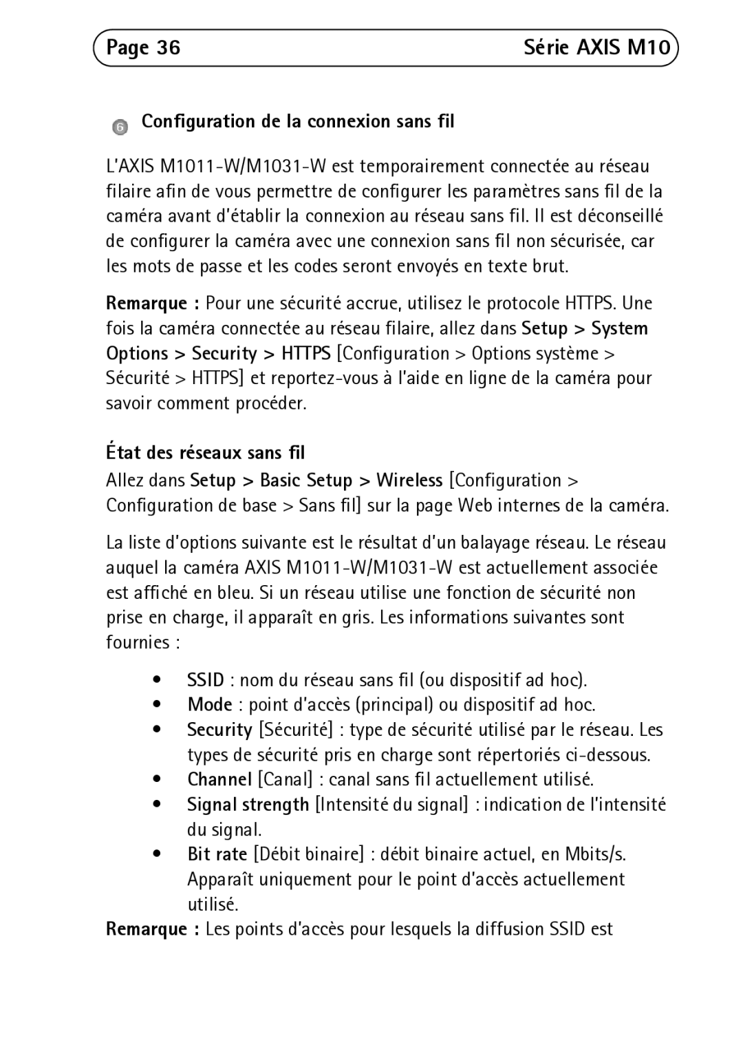 Axis Communications M1031-W, M1054, M1011-W manual Configuration de la connexion sans fil, État des réseaux sans fil 