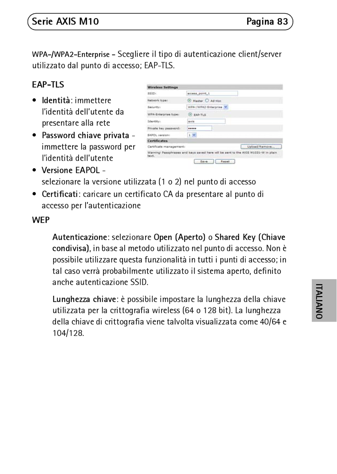 Axis Communications M1031-W, M1054, M1011-W manual Versione Eapol 