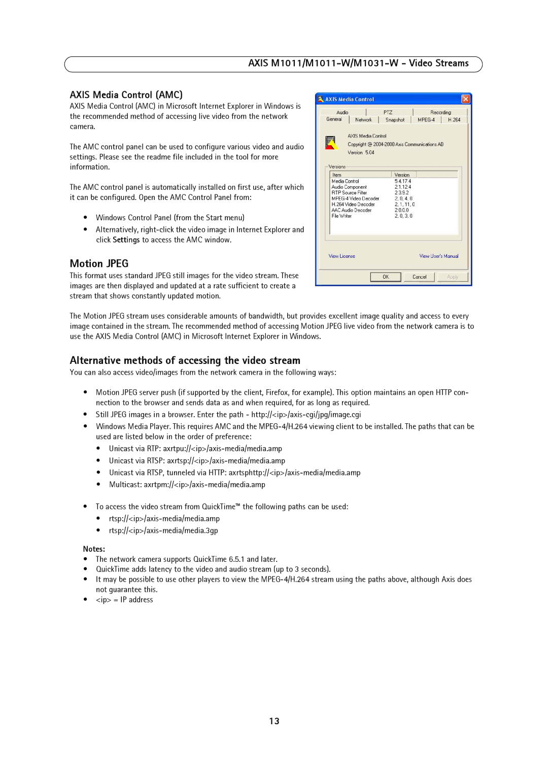 Axis Communications M1011, M1031W, 1011W user manual Motion Jpeg, Alternative methods of accessing the video stream 