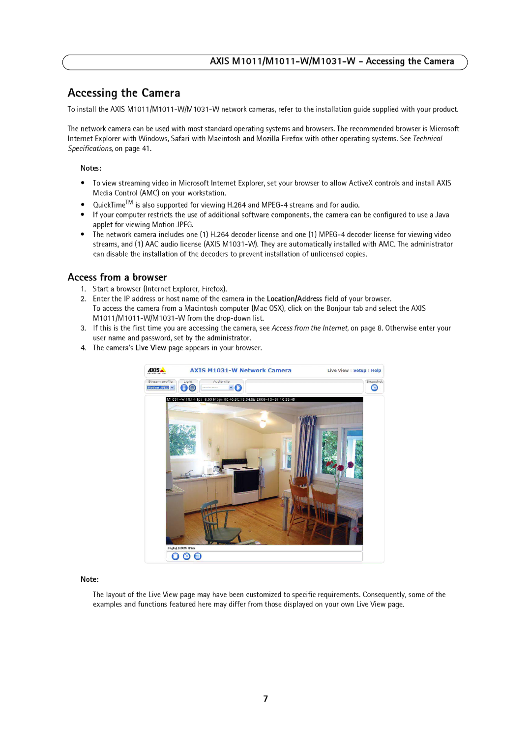 Axis Communications M1031W, 1011W user manual Access from a browser, Axis M1011/M1011-W/M1031-W Accessing the Camera 