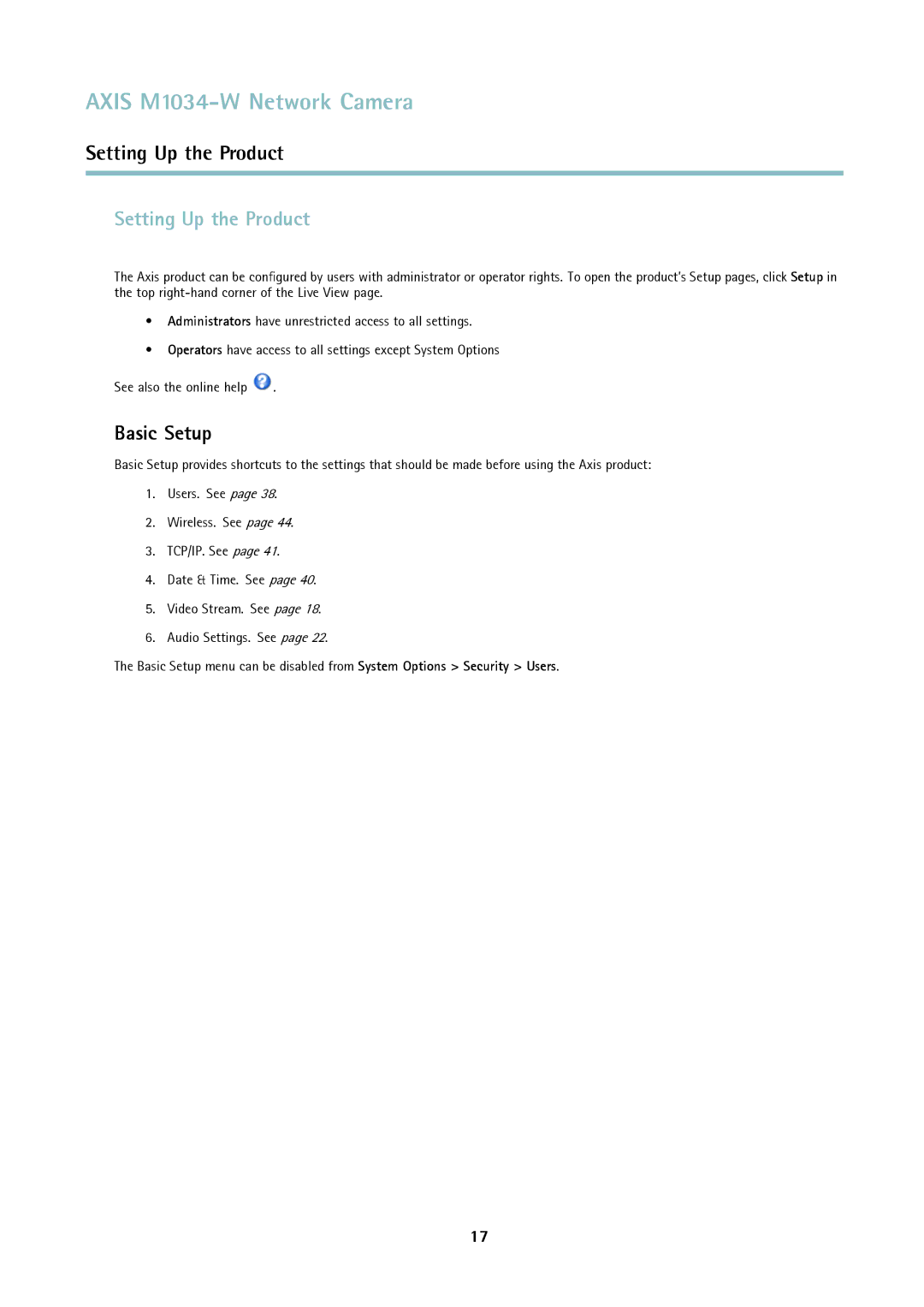 Axis Communications M1034-W user manual Setting Up the Product, Basic Setup 