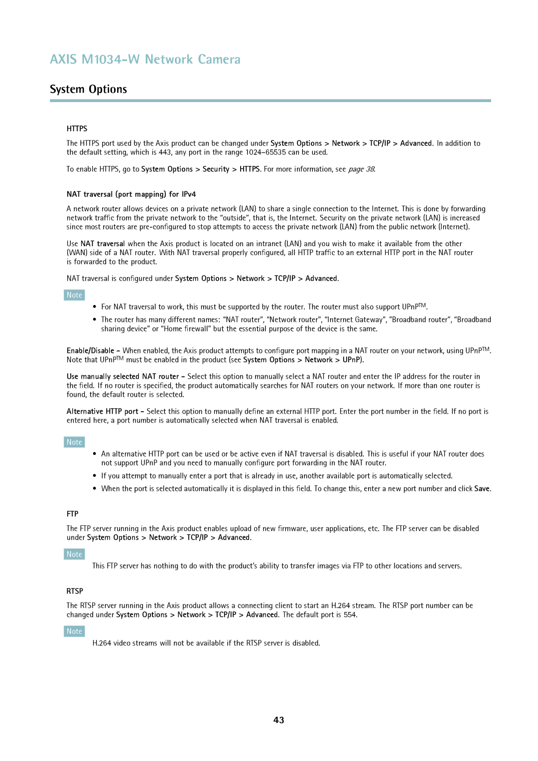 Axis Communications M1034-W user manual Https, NAT traversal port mapping for IPv4 