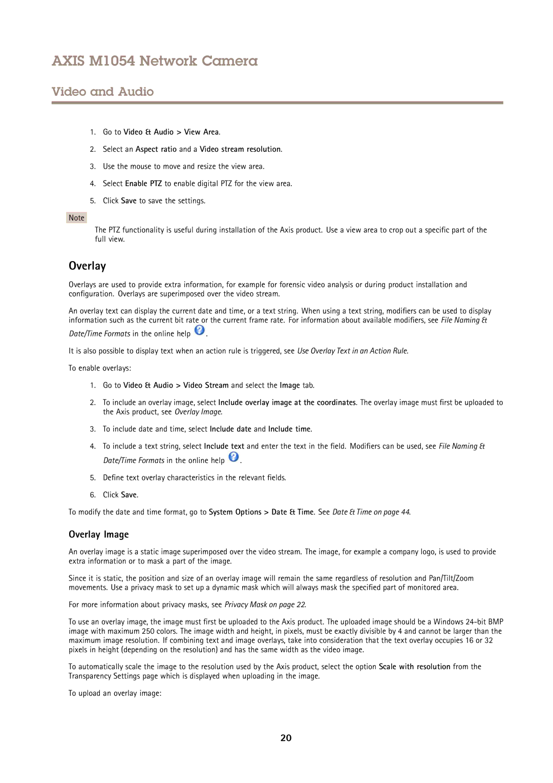 Axis Communications M1054 user manual Overlay Image, Go to Video & Audio Video Stream and select the Image tab 