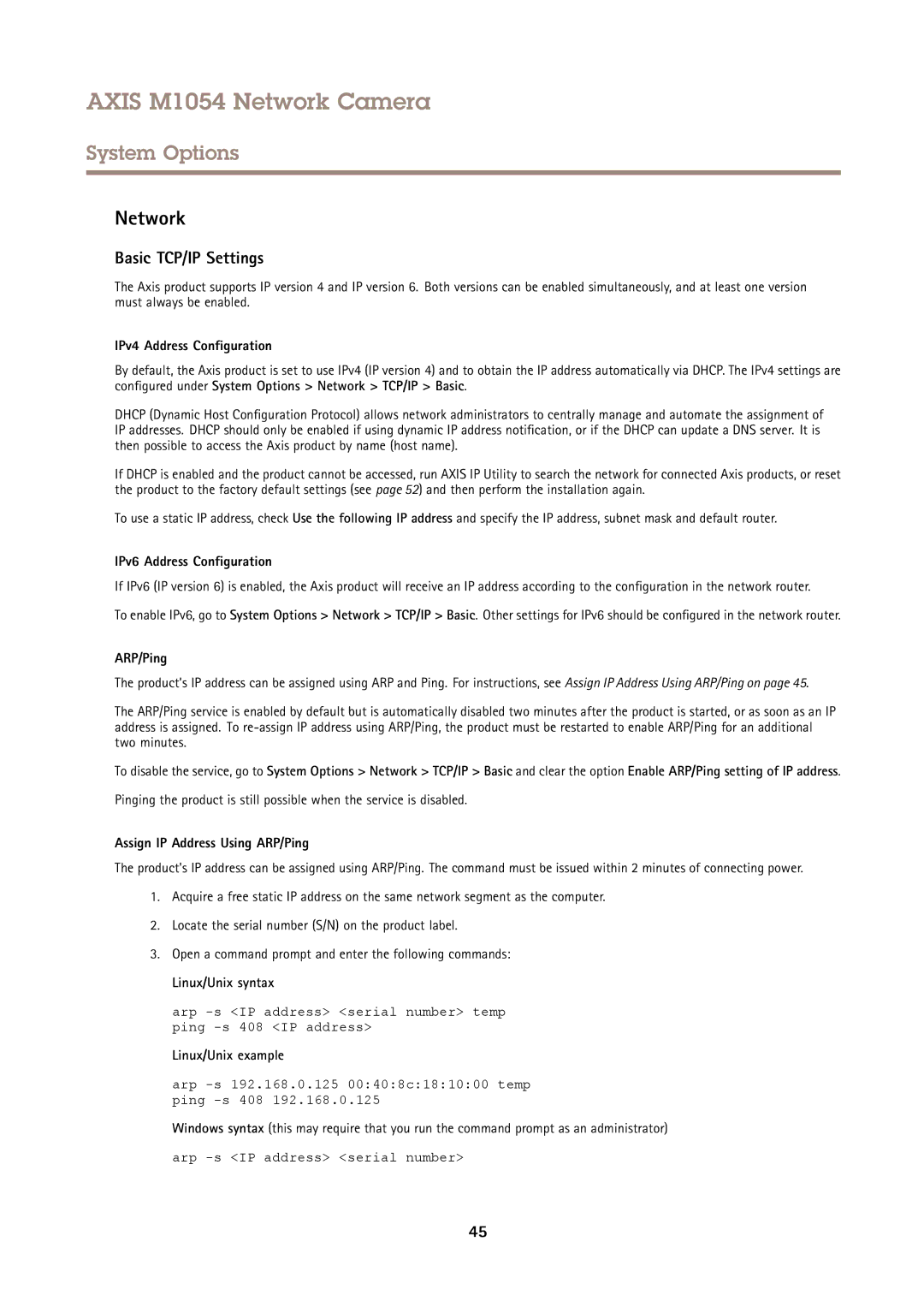 Axis Communications M1054 user manual Network, Basic TCP/IP Settings 