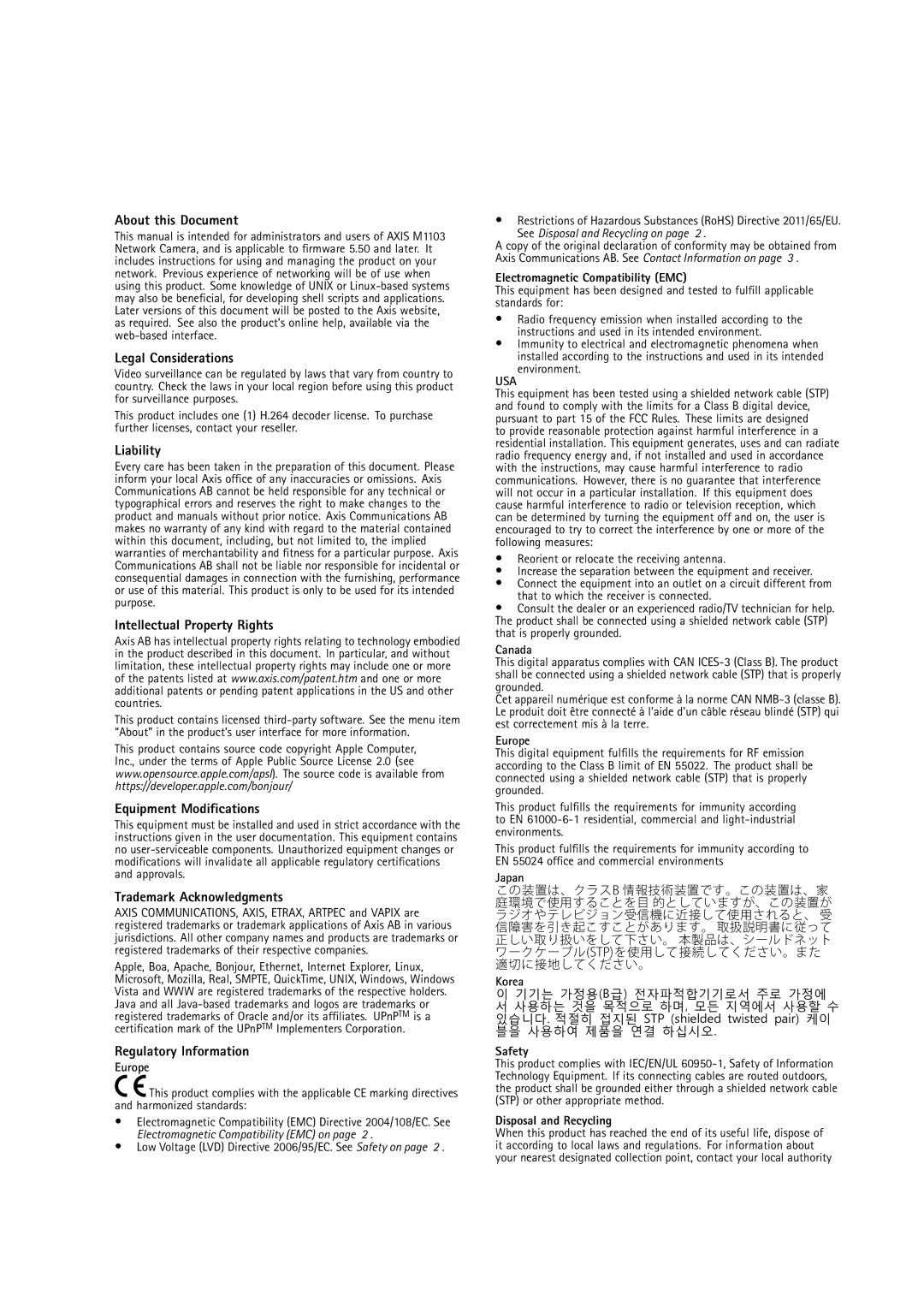 Axis Communications M1103 user manual About this Document, Legal Considerations, Liability, Intellectual Property Rights 