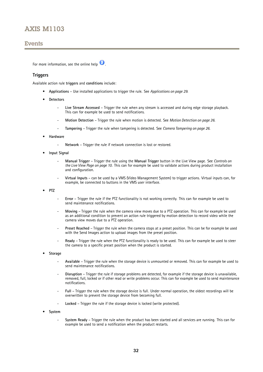 Axis Communications M1103 user manual Triggers 