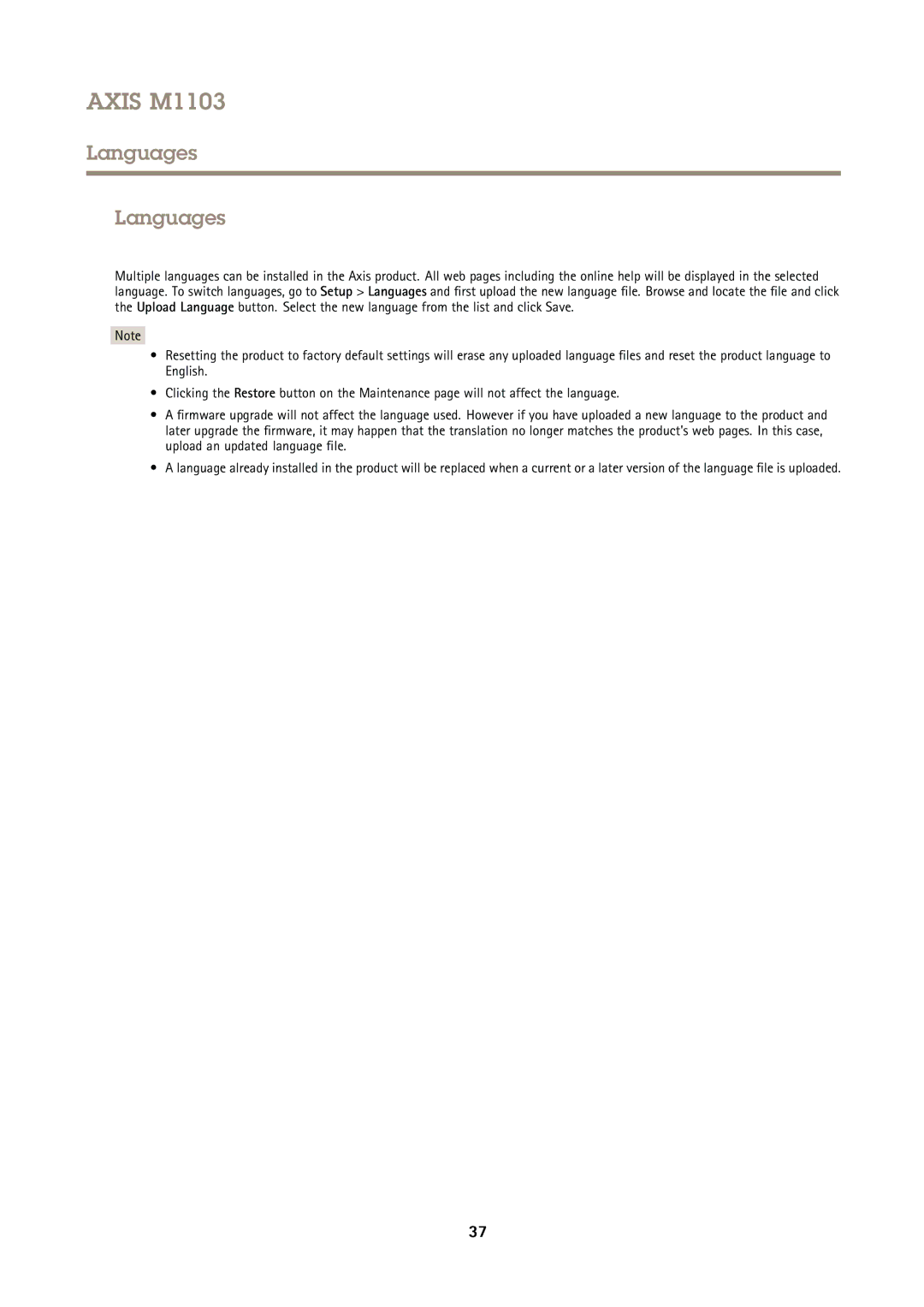 Axis Communications M1103 user manual Languages 