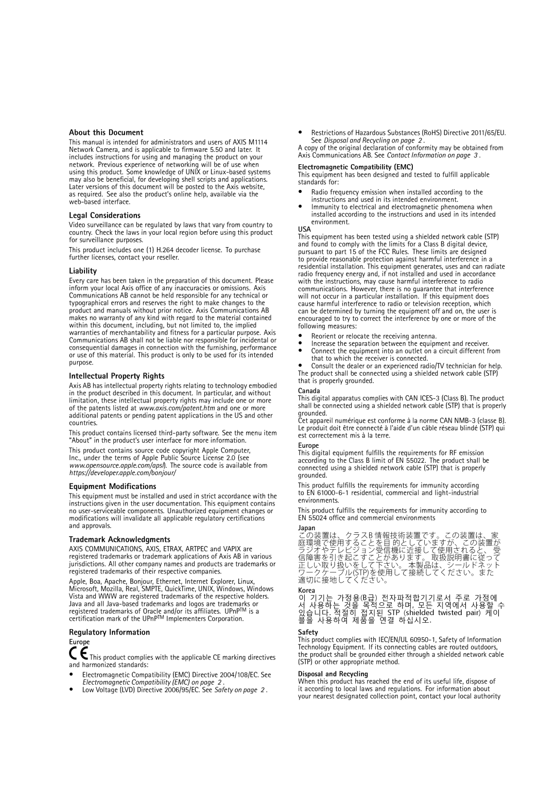 Axis Communications M1114 user manual About this Document, Legal Considerations, Liability, Intellectual Property Rights 