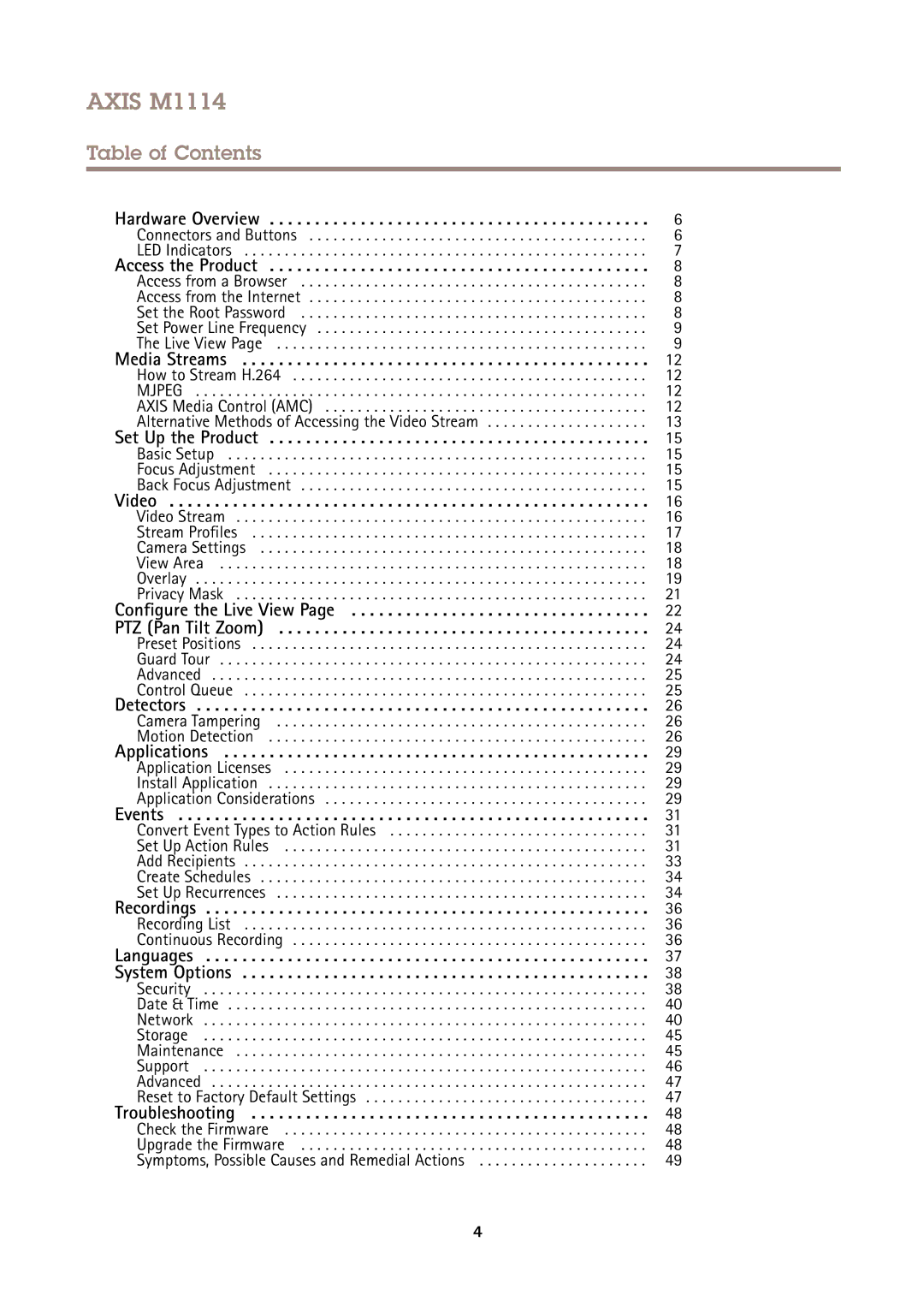 Axis Communications user manual Axis M1114, Table of Contents 