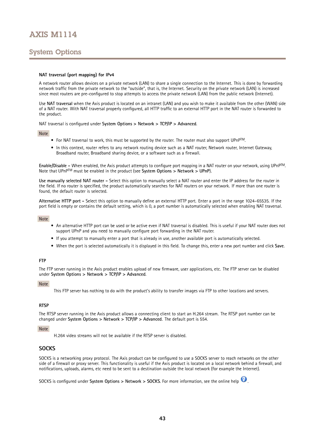 Axis Communications M1114 user manual NAT traversal port mapping for IPv4, Ftp 