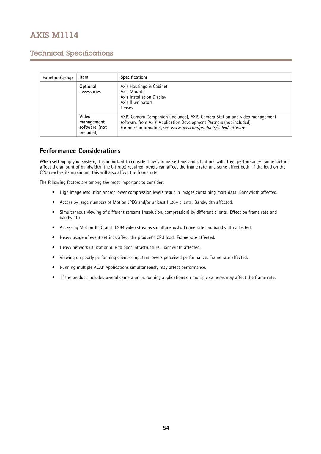 Axis Communications M1114 user manual Performance Considerations 