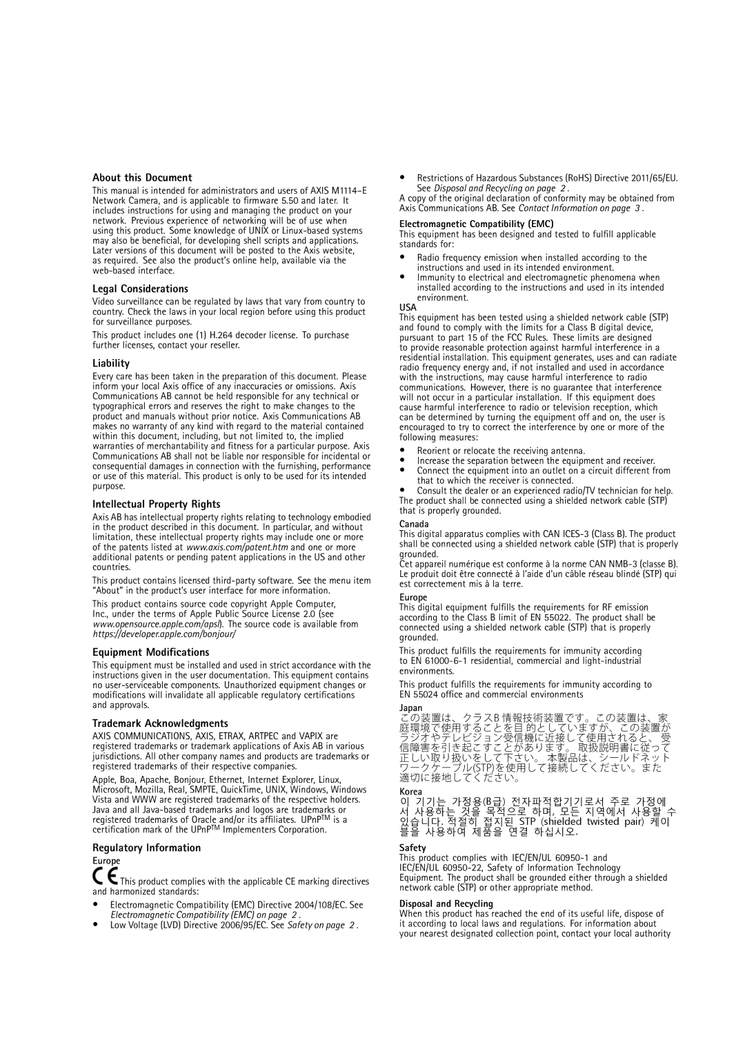 Axis Communications M1114E user manual About this Document, Legal Considerations, Liability, Intellectual Property Rights 