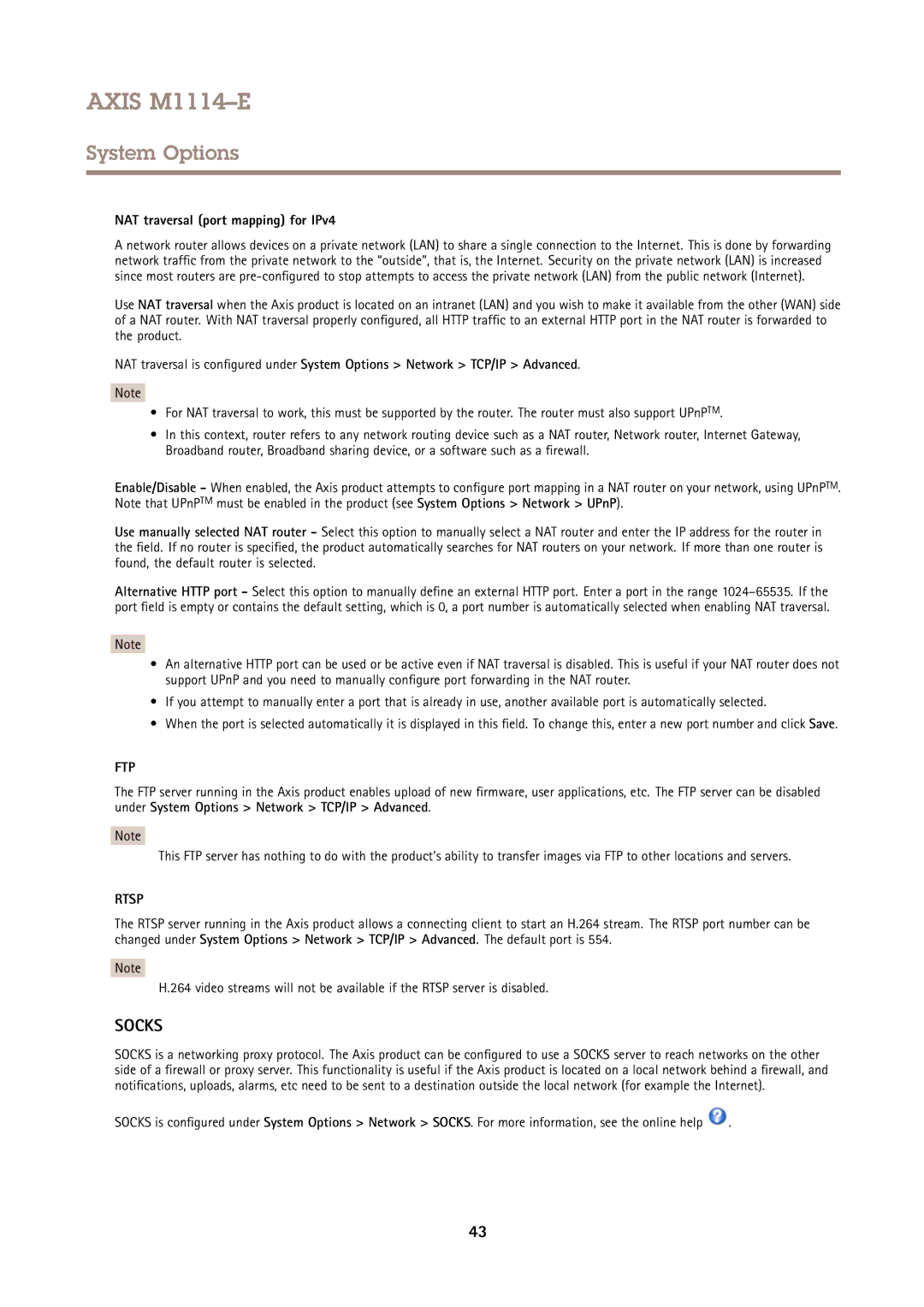 Axis Communications M1114E user manual NAT traversal port mapping for IPv4, Ftp 