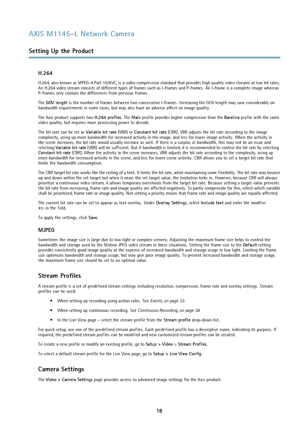 Axis Communications M1145L user manual Stream Profiles, Camera Settings, 264 