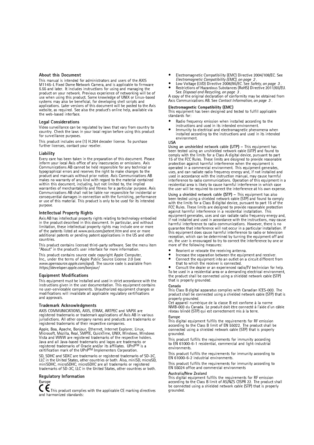 Axis Communications M1145L user manual About this Document, Legal Considerations, Liability, Intellectual Property Rights 