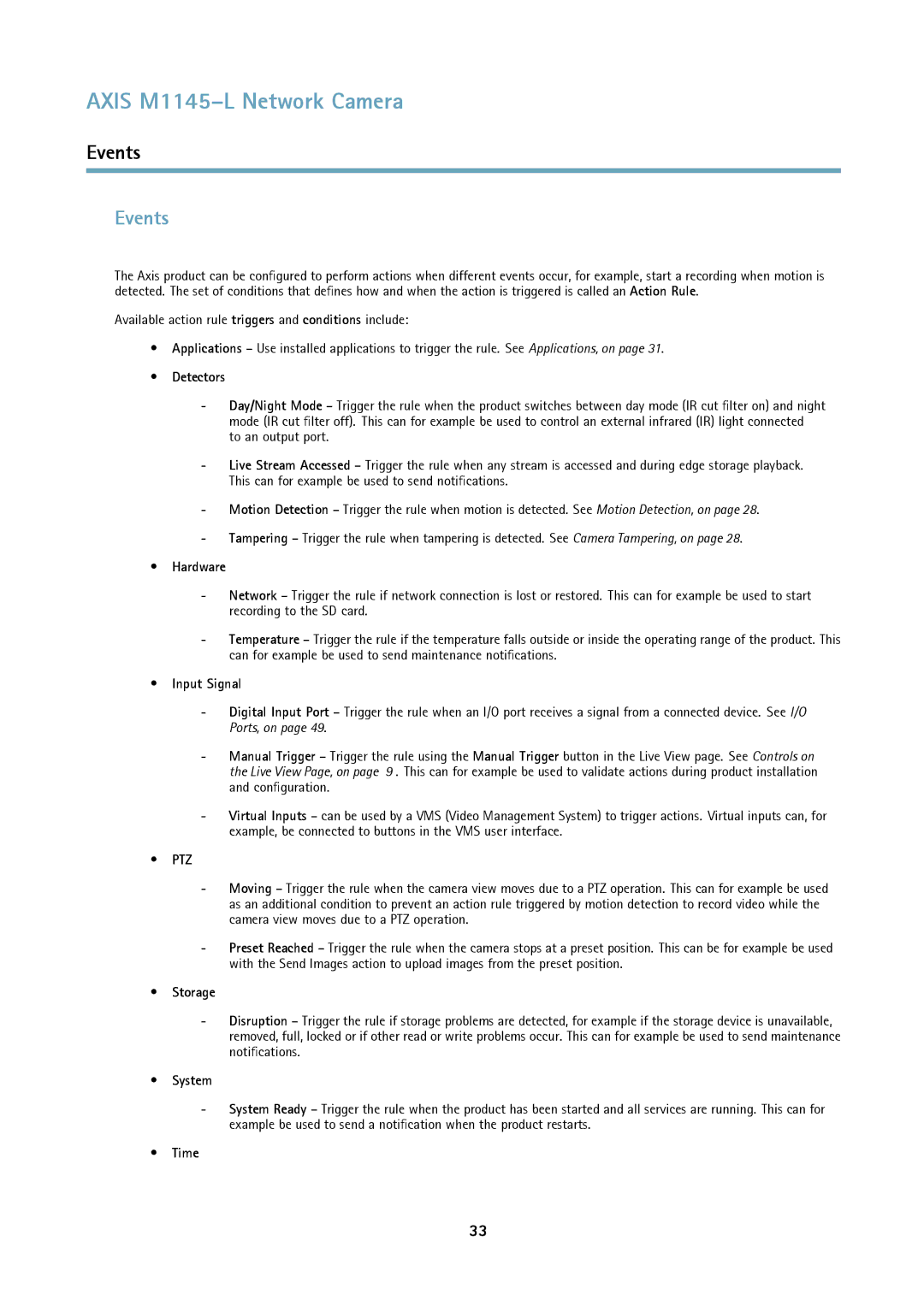 Axis Communications M1145L user manual Events 