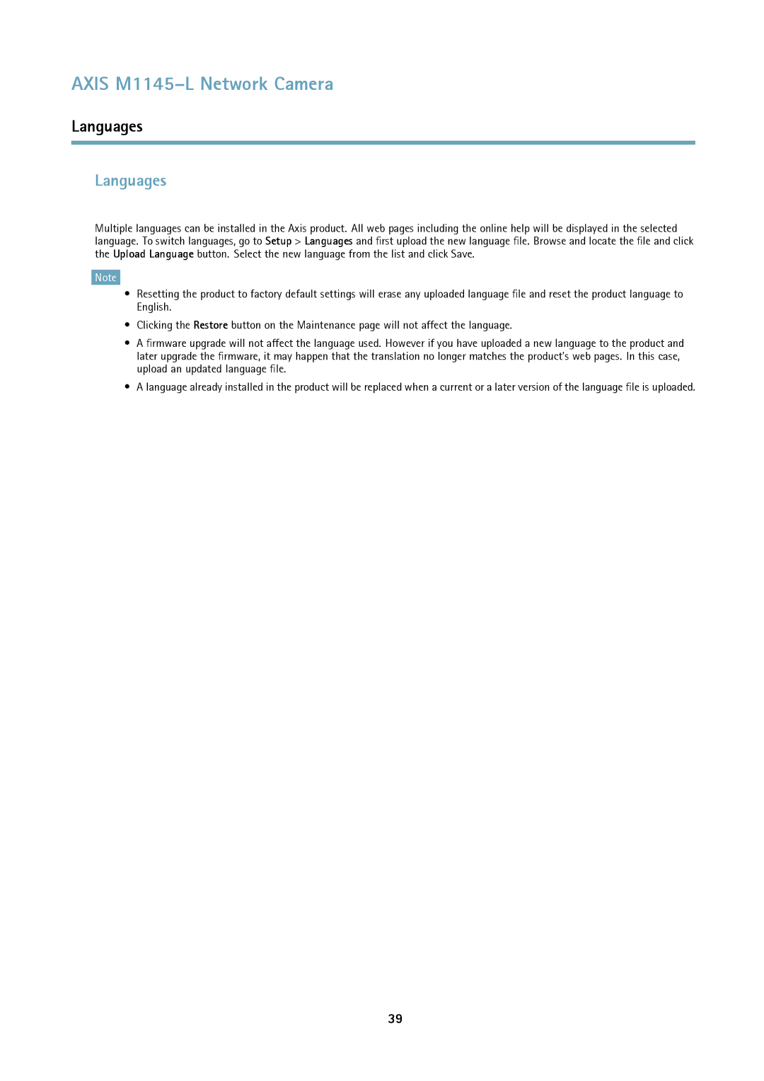 Axis Communications M1145L user manual Languages 