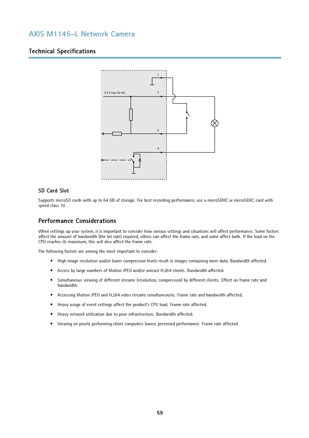 Axis Communications M1145L user manual Performance Considerations, SD Card Slot 