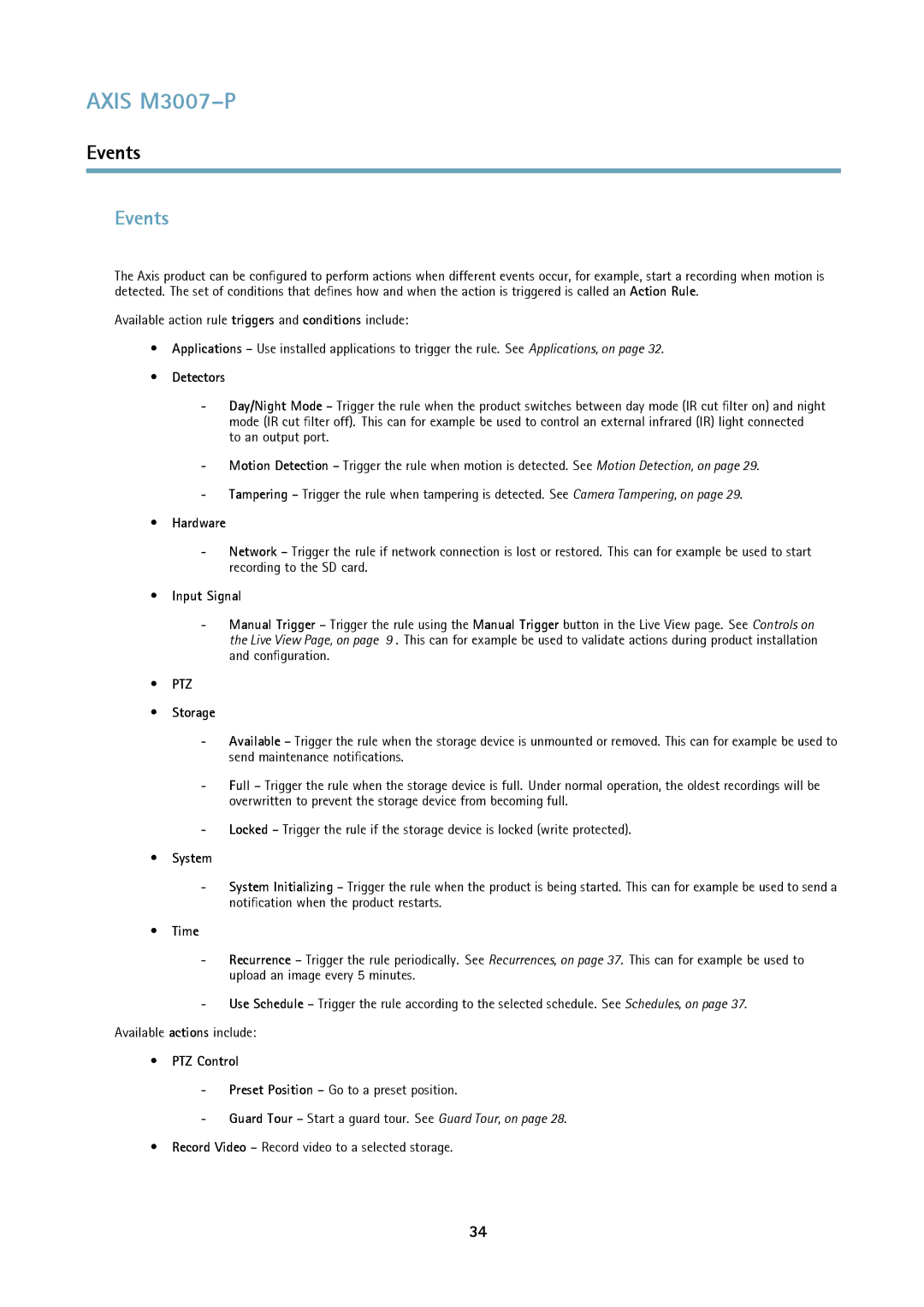 Axis Communications M3007-P user manual Events 