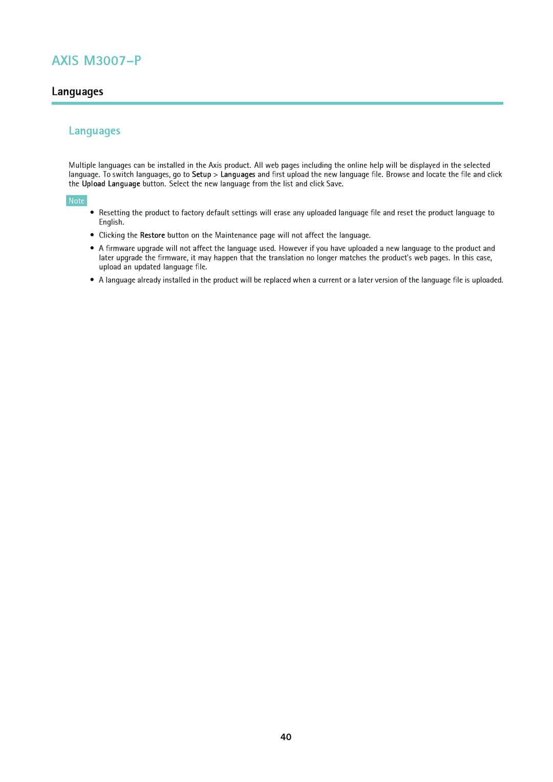 Axis Communications M3007-P user manual Languages 