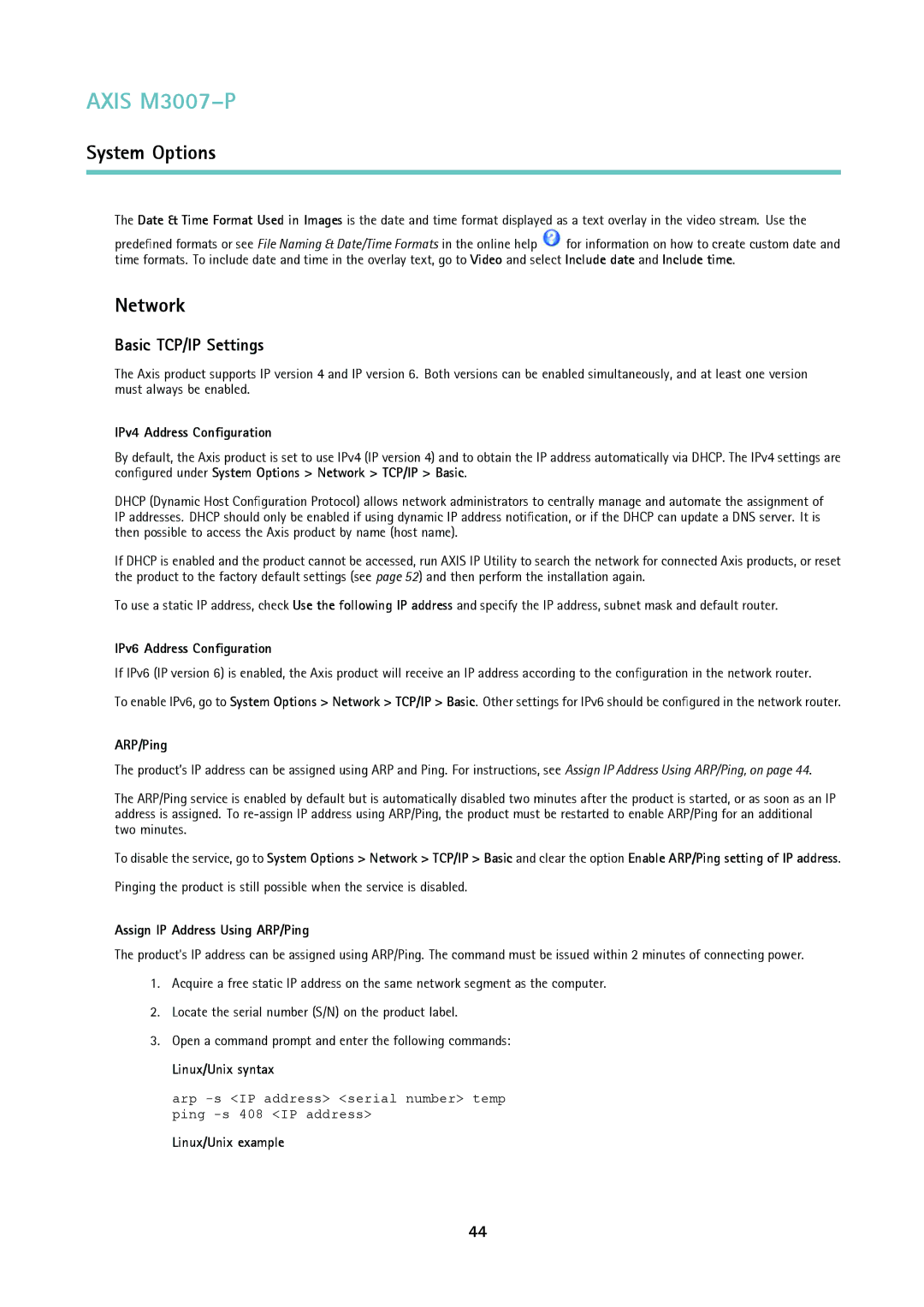 Axis Communications M3007-P user manual Network, Basic TCP/IP Settings 