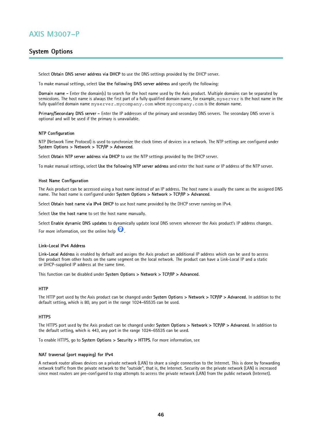 Axis Communications M3007-P user manual NTP Configuration, Host Name Configuration, Link-Local IPv4 Address 