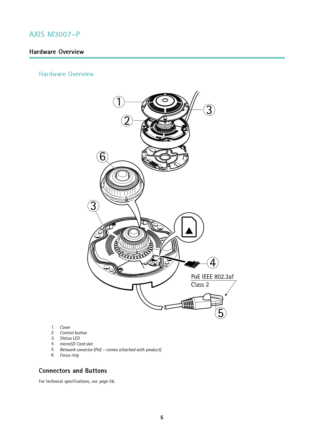 Axis Communications M3007-P user manual Hardware Overview, Connectors and Buttons 