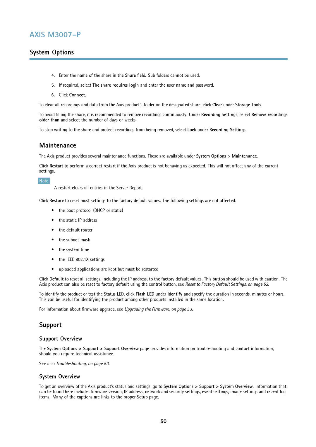 Axis Communications M3007-P user manual Maintenance, Support Overview, System Overview 