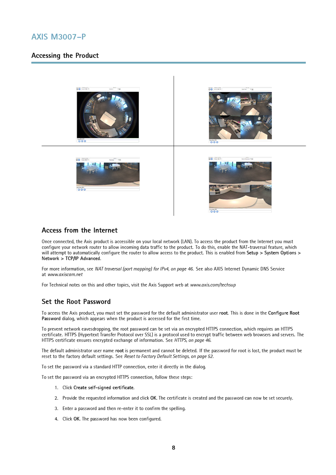 Axis Communications M3007-P user manual Accessing the Product Access from the Internet, Set the Root Password 