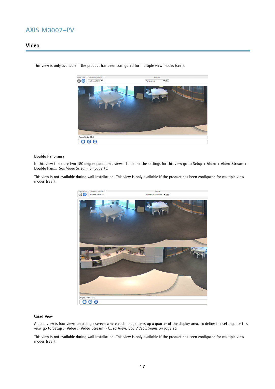 Axis Communications M3007-PV user manual Double Panorama, Quad View 