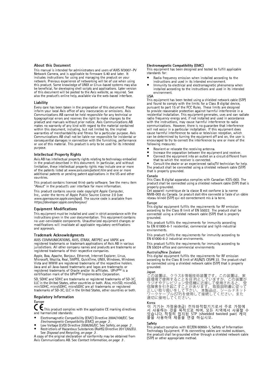 Axis Communications M3007-PV About this Document, Liability, Intellectual Property Rights, Equipment Modifications 