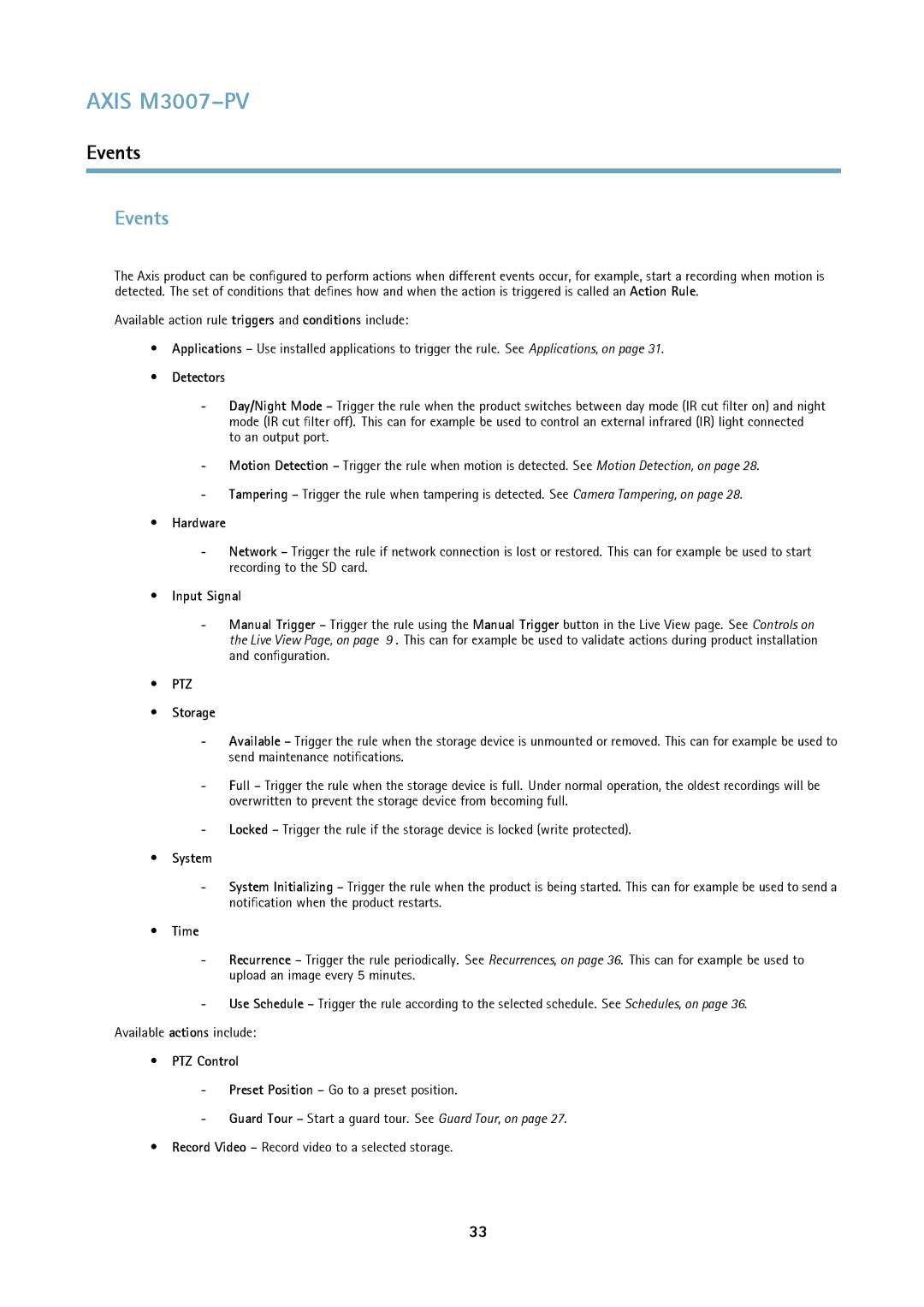 Axis Communications M3007-PV user manual Events 